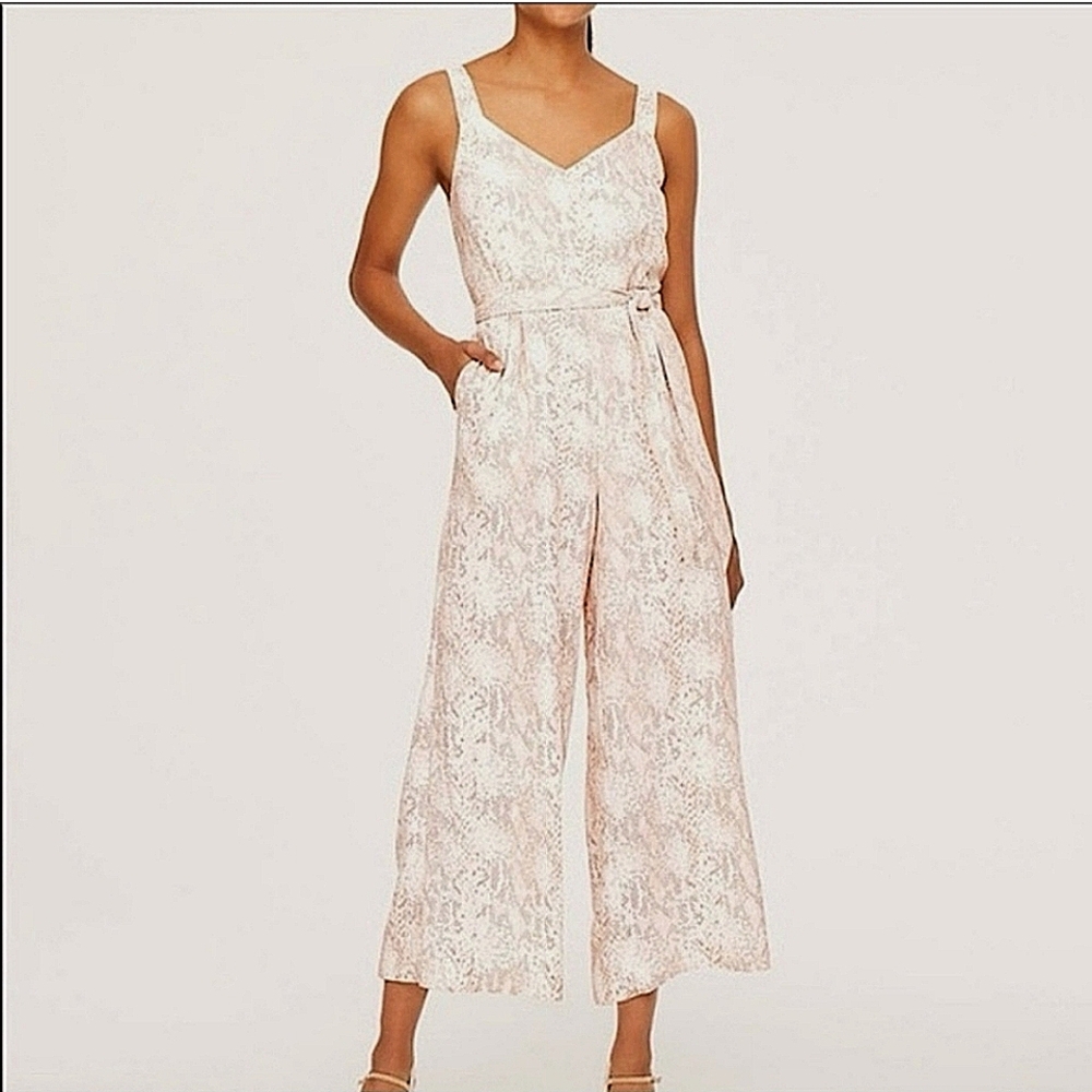 LOFT Pink Snakeskin Wide Leg Jumpsuit